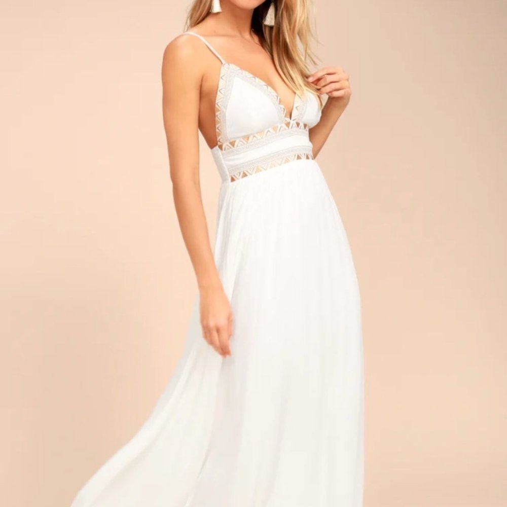 Lulu's Giza White Embroidered Maxi Dress NEW
